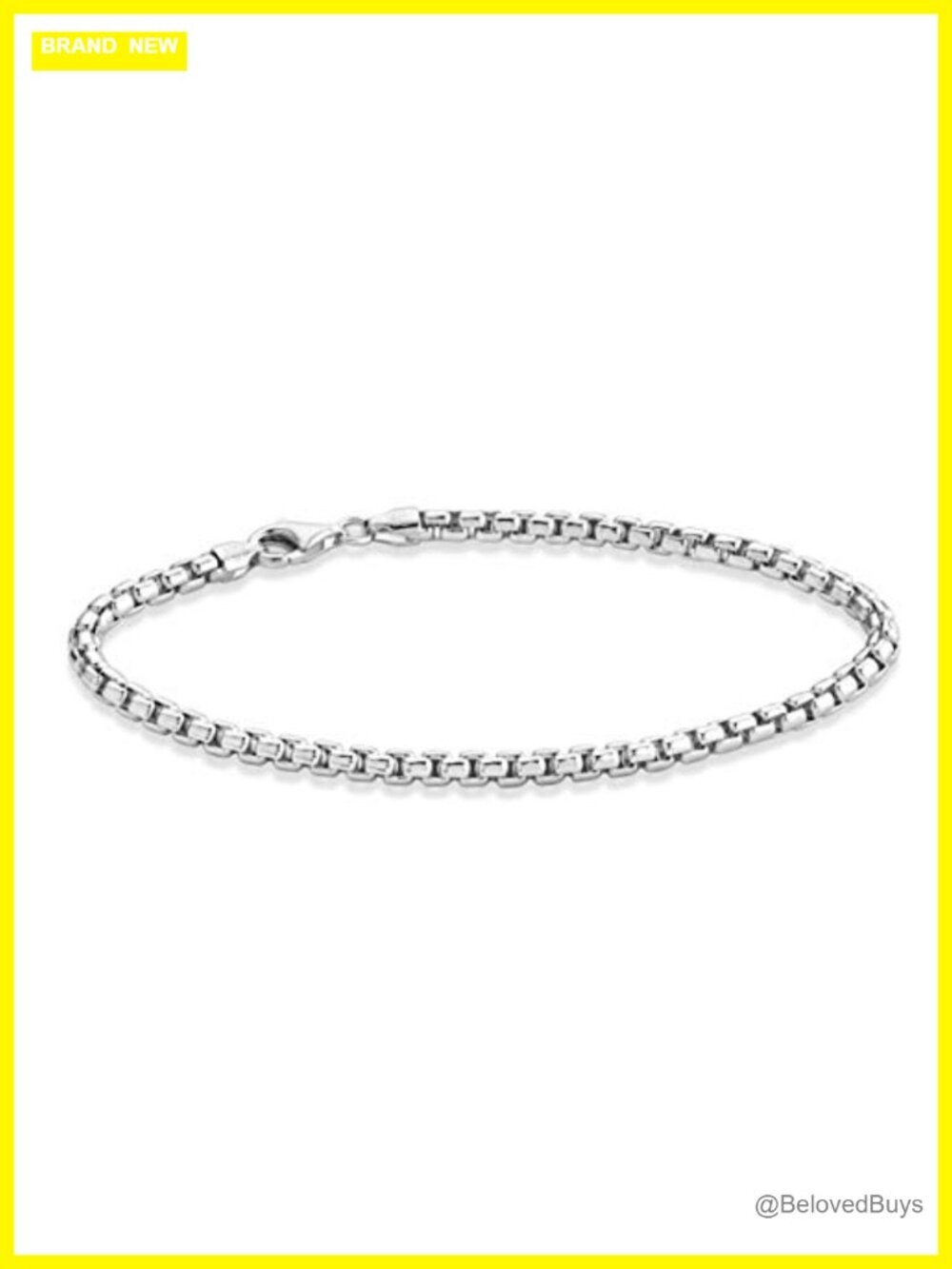 Italian 925 Sterling Silver 3.5mm Box Chain Bracelet Unisex 7.5"